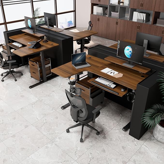EUREKA ERGONOMIC Standing Desk Electric Adjustable Height (61"x43") Computer Desk with Keyboard Tray Sit Stand Desk L Shaped Desk for Work/Home Office,Dual Motor,Memory Presets,2 USB/RGB,Walnut/Right