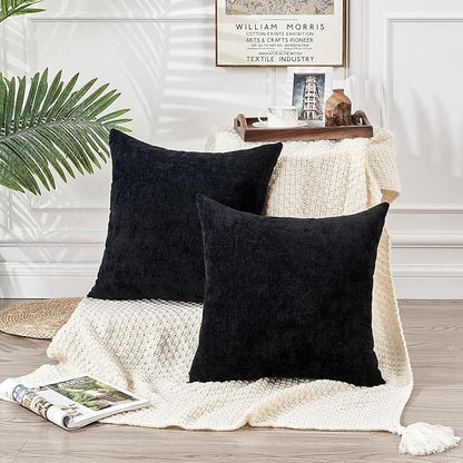 GAWAMAY Decorative Throw Pillow Covers 16x16 Inch Set of 2, Super Soft Chenille Pillows Farmhouse Fall Square Pillowcase for Living Room Bedroom Sofa Couch Cushion Cover Black 40x40cm (No Insert)