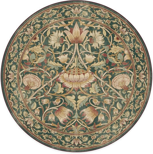 RUGGABLE x Morris & Co Machine Washable Area Rug– Lodden Soft Evergreen & Gold 6 ft Round, Stain-Resistant, Non-Slip–Medium Rugs for Living Room, Bedroom, Hallway, Entryway & Office–with Standard Pad