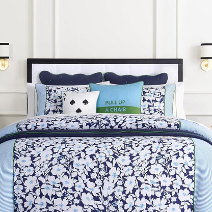 Kate Spade New York Pull Up A Chair Reversible Decorative Pillow, 20" x 20" Throw Pillow for Bed or Sofa, Cotton and Linen Cover, Blue and Green, 20 x 20