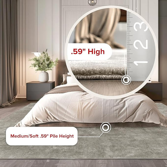 nuLOOM 8' x 10' Cozy Plush SuperiorWash Area Rug, Machine Washable, Non-Slip, Soft Fluffy Shag Carpet for Living Room Bedroom Kids Room Nursery Home Decor, Loni Beige