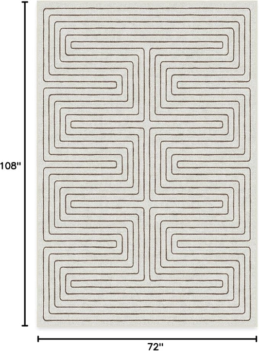 RUGGABLE x Jonathan Adler Machine Washable Modern Area Rug – Labyrinth Camel/Ivory 6x9, Stain-Resistant, Non-Slip – Medium Rugs for Living Room, Bedroom, Hallway, Entryway & Office–with Cushioned Pad