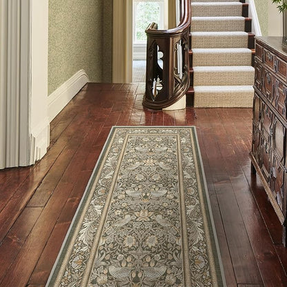 RUGGABLE x Morris & Co Machine Washable Area Rug – Strawberry Thief Stone Gold 6x9, Stain-Resistant, Non-Slip – Medium Rugs for Living Room, Bedroom, Hallway, Entryway & Office–with Cushioned Pad