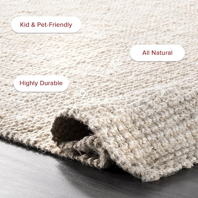 nuLOOM Ashli Solid Farmhouse Jute Area Rug, 5' x 8', Off-white, Rectangular, 0.5" Thick