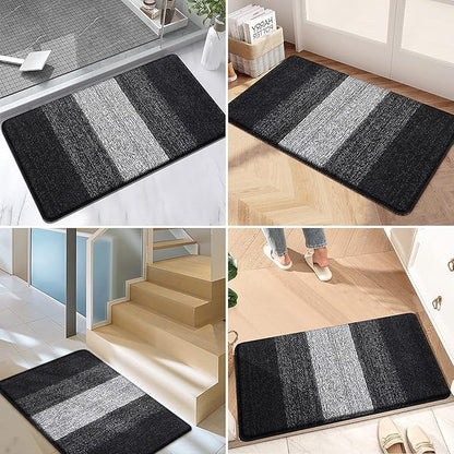 Kitinjoy Indoor Outdoor Door Mat, 48x32 Non-Slip Absorbent Dirt Trapper, Low-Profile Washable Inside Entrance Front Floor Mat, Sturdy Soft Entry Doormats for Entryway, Black