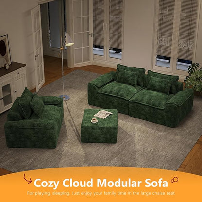 Hobestluk 87" Cloud Sectional Couch Loveseat with Deep Seat 2-Seater with Removable Cover Large Sofa Couch for Living Room (Green, Loveseat Sofa)