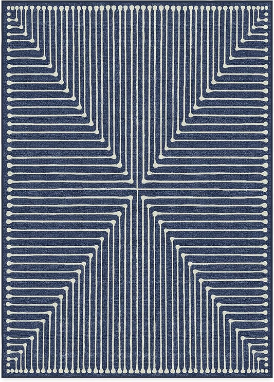 RUGGABLE x Jonathan Adler Machine Washable Modern Area Rug – Inkdrop Lapis Blue 10x14, Stain-Resistant, Non-Slip – Large Rugs for Living Room, Bedroom, Hallway, Entryway & Office–with Cushioned Pad