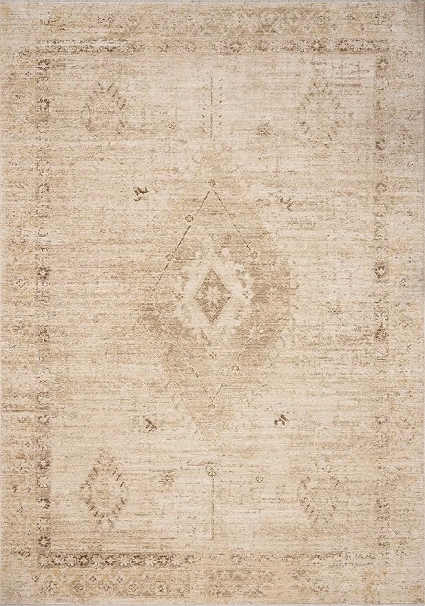 Loloi Chris Loves Julia Palma Collection PLM-06 Natural/Smoke 2'-3" x 3'-10" Fringe Accent Rug Vintage Style Boho Living Room Bedroom Carpet