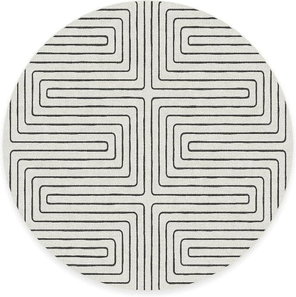 RUGGABLE x Jonathan Adler Machine Washable Area Rug – Labyrinth Black/Ivory 6 ft Round, Stain-Resistant, Non-Slip – Medium Rugs for Living Room, Bedroom, Hallway, Entryway & Office–with Standard Pad