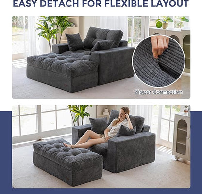 MAXYOYO Sectional Sofa Couch and Chaise Lounge, L Shaped Modern Cloud Couch with Ottoman, Comfy Sofa with Layered Cushion, Tufted Upholstered Sleeper Chair for Living Room, No Assembly Required
