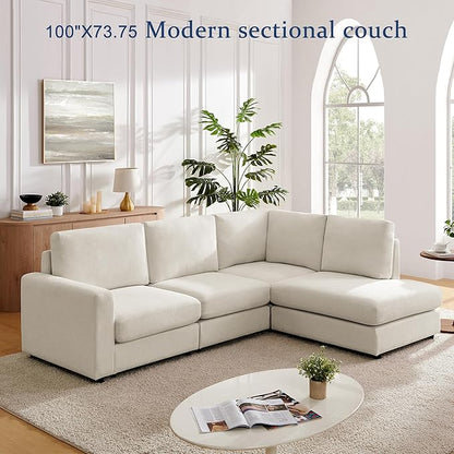 100“ L Shaped Couch with Reversible Chaise Sectional couches Sofa Corner Couches for Living Room,Apartment and Compact Spaces(Cream)