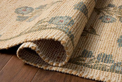 Loloi Chris Loves Julia Rue Collection RUE-04 Moss/Blue 7'-6" x 9'-6" Area Rug Jute Neutral Floral Living Room Bedroom Rug