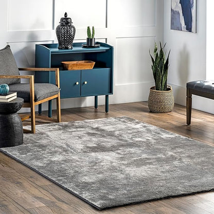 nuLOOM 5' x 8' Cozy Plush SuperiorWash Area Rug, Machine Washable, Non-Slip, Soft Fluffy Shag Carpet for Living Room Bedroom Kids Room Nursery Home Decor, Loni Grey