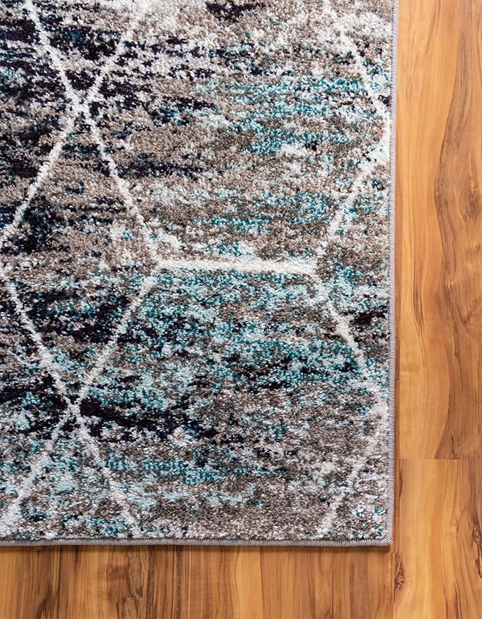 Unique Loom Trellis Frieze Collection Area Rug - Geometric (4' Square, Blue Multi/ Ivory)
