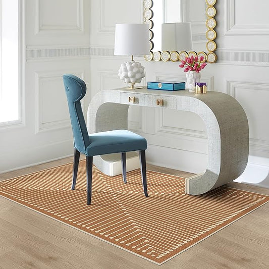 RUGGABLE x Jonathan Adler Machine Washable Modern Area Rug – Inkdrop Copper 4x6, Stain-Resistant, Non-Slip – Medium Rugs for Living Room, Bedroom, Hallway, Entryway & Office–with Cushioned Pad