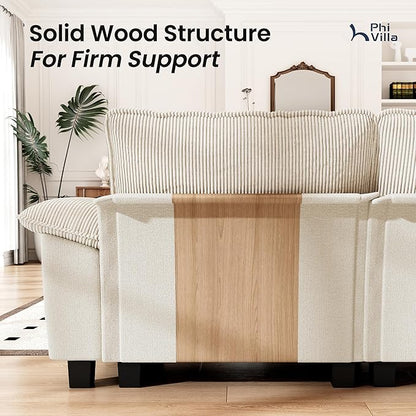 PHI VILLA Cloud Modular Couches Sets, 2 Pieces Sectional Loveseat Sofa Set, 4-Seater Comfy Couch for Living Room Small Spaces, Chenille Corduroy Dual Fabric, Beige