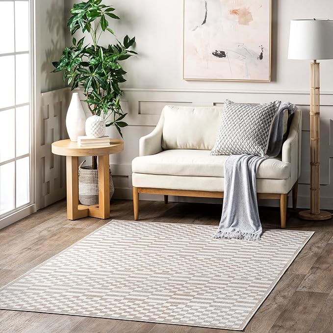 nuLOOM 2' x 3' Machine Washable Stain-Resistant Area Rug Medium Profile for Living Room, Bedroom, and Dining Room, Nikita Beige