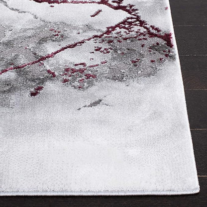 SAFAVIEH Craft Collection Area Rug - 8' Square, Grey & Wine, Modern Abstract Design, Non-Shedding & Easy Care, Ideal for High Traffic Areas in Living Room, Bedroom (CFT877S)