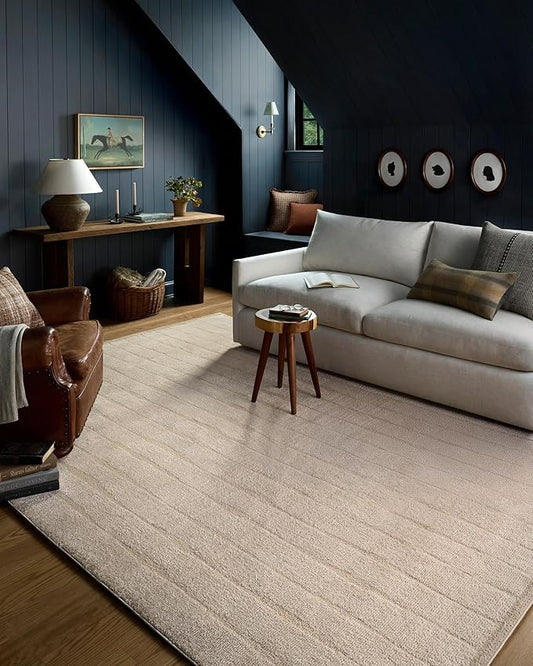 Loloi Chris Loves Julia Calvin Collection CLV-02 Ivory/Oatmeal 6'-3" x 9'-6" Area Rug Checkered Neutral Soft Living Room Bedroom Carpet