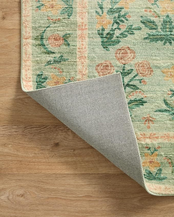 Loloi Rifle Paper Co. Eden Collection EDE-01 Mughal Rose Moss 7'-6" x 9'-6" Area Rug feat. CloudPile™
