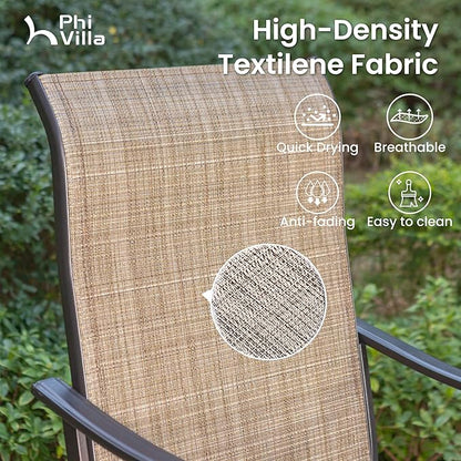 PHI Villa 3 Piece Outdoor Bar Set, Counter Height Patio Bar Bistro Table and Swivel Bar Stools Chairs with All Weather Brown Textilene Fabric for Garden, Yard, Poolside