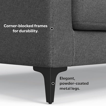 SIMPLIHOME Ava Sofa and Ottoman in 100% Recycled Polyester Performance Fabric, Pebble Grey, 90-inch-Wide 3-Seater Couch and Matching 36-inch-Wide Table Ottoman for Living Room, 2-Piece Set