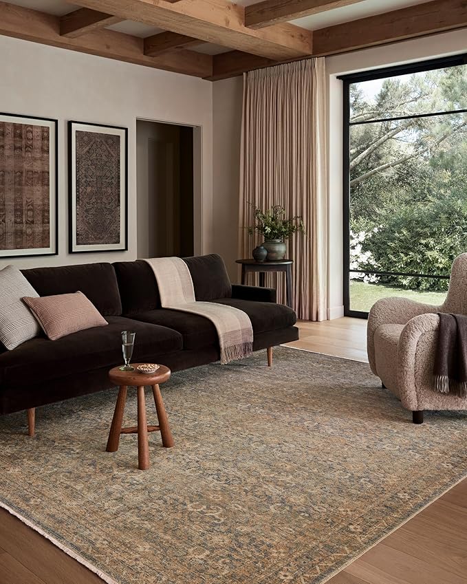 Loloi Amber Lewis Molly Collection MOL-02 Denim/Gold 5'-3" x 7'-9" Low Pile Area Rug