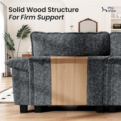 PHI VILLA Cloud Modular Couch Sets, 157.5" Sectional Sofa with L-Shaped Chaise, 5-Seater Upholstered Couches with Movable Ottoman for Living Room, Chenille Fabric, Dark Cyan