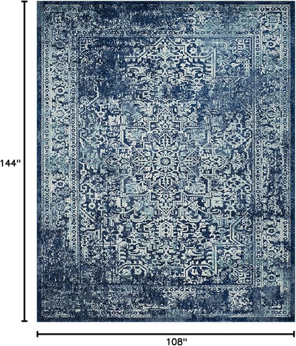 SAFAVIEH Area Rug 9x12 - Evoke Collection - Large - Navy & Ivory, Distressed Design, Non-Shedding & Easy to Clean, Ideal for Living Room, Bedroom, Dining Space (EVK256A)