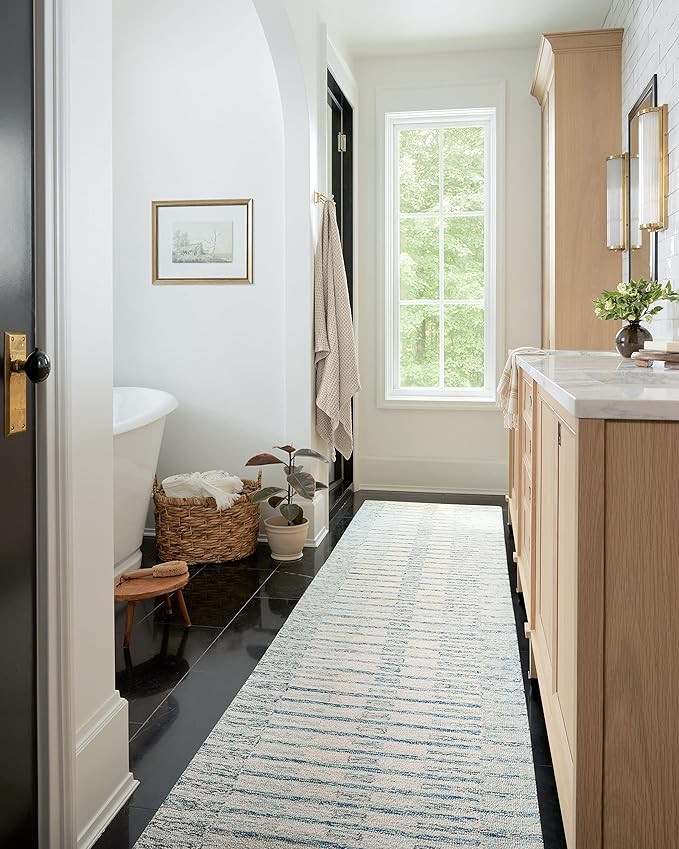 Loloi Chris Loves Julia Chris Collection CHR-01 Ivory/Denim 2'-6'' x 7'-6'', .50" Pile Height, Runner Rug