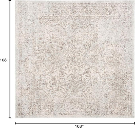 SAFAVIEH Evoke Collection Area Rug - 9' Square, Ivory & Taupe, Distressed Design, Non-Shedding & Easy to Clean, Ideal for Living Room, Bedroom, Dining Space (EVK256E)