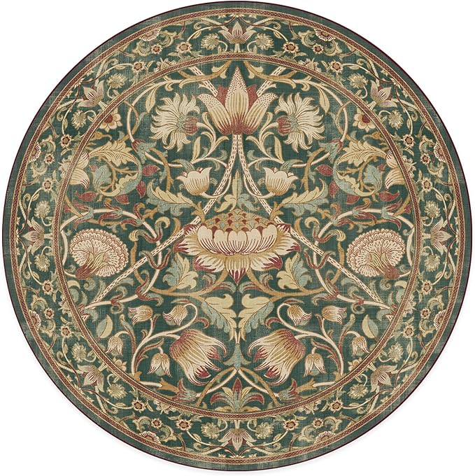 RUGGABLE x Morris & Co Machine Washable Area Rug– Lodden Soft Evergreen & Gold 8 ft Round, Stain-Resistant, Non-Slip– Large Rugs for Living Room, Bedroom, Hallway, Entryway & Office–with Standard Pad
