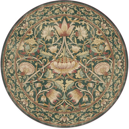 RUGGABLE x Morris & Co Machine Washable Area Rug– Lodden Soft Evergreen & Gold 8 ft Round, Stain-Resistant, Non-Slip– Large Rugs for Living Room, Bedroom, Hallway, Entryway & Office–with Standard Pad