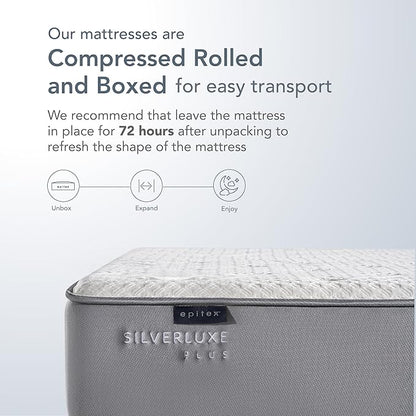 EPITEX Silverluxe Plus Hybrid Mattress King Size 10 Inch, Gel Memory Foam King Mattress in a Box, Individual Pocket Spring for Low Motion Transfer, Medium Firm Mattress, Gray