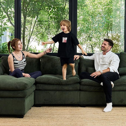 Belffin Large Modular Sectional Sofa with Deep Chaise, 104" Corduroy L Shaped Couch with 9" Soft Dual-Layer Seats Cushion for Living Room, Apartment, Green