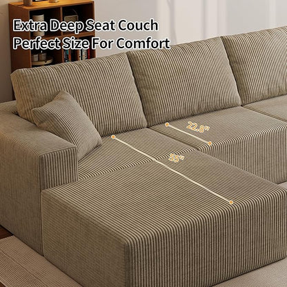139" Boneless Cloud Sectional Couch for Living Room, Compressed Modular L-Shaped Sofa with Deep Seat, Frameless Corduroy Couch in Boxes, No Assembly Required 4-Seater (Left-Facing Chaise, Grey)