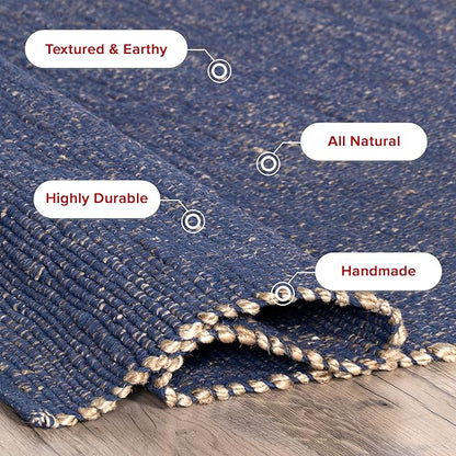 nuLOOM 4x6 Elfriede Jute & Cotton Hand Woven Area Rug, Blue, Solid Rustic Farmhouse Style, Weaved Design, Natural Fiber, For Bedroom, Living Room, Dining Room, Hallway, Office, Entryway