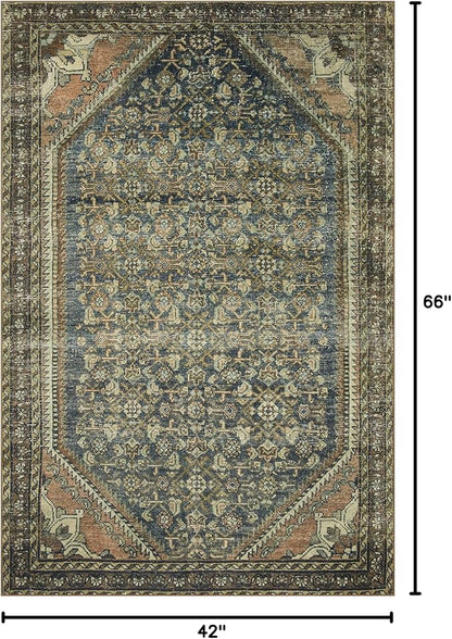 Loloi Magnolia Home by Joanna Gaines Banks Collection BAN-02 Denim/Clay 3'-6" x 5'-6" .13" Pile Height, Machine Washable, Accent Rug