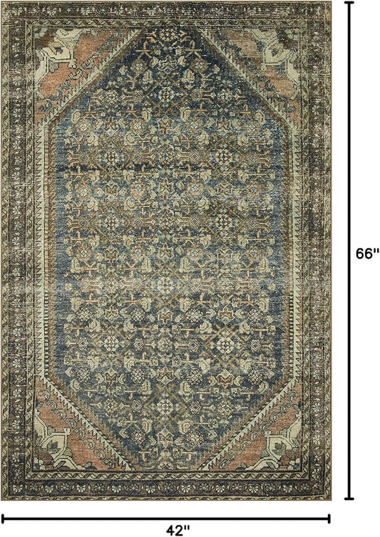 Loloi Magnolia Home by Joanna Gaines Banks Collection BAN-02 Denim/Clay 3'-6" x 5'-6" .13" Pile Height, Machine Washable, Accent Rug
