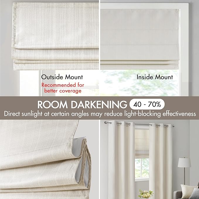 Madison Park Galen Cordless Roman Shade, 31"W x 64"H, Sheen Ivory – Room Darkening, Thermal Insulated, Energy Efficient Window Blind with Subtle Sheen Basketweave Fabric for Privacy