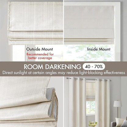 Madison Park Galen Cordless Roman Shade, 31"W x 64"H, Sheen Ivory – Room Darkening, Thermal Insulated, Energy Efficient Window Blind with Subtle Sheen Basketweave Fabric for Privacy