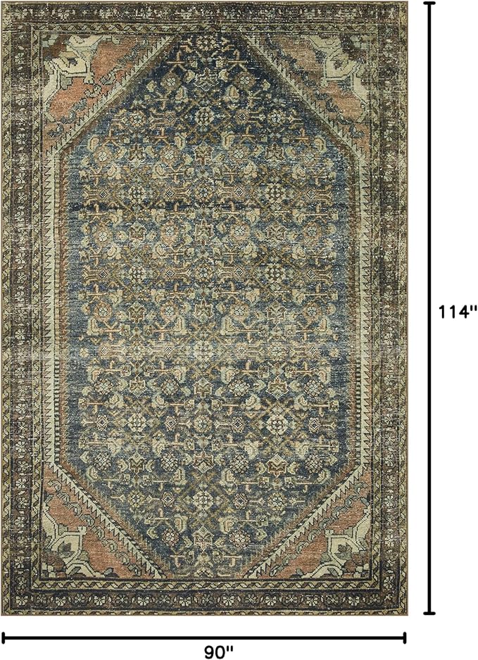 Loloi Magnolia Home by Joanna Gaines Banks Collection BAN-02 Denim/Clay 7'-6" x 9'-6", .13" Pile Height, Machine Washable, Area Rug