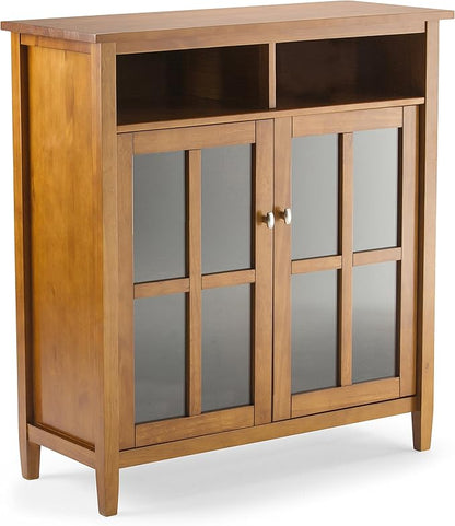 SIMPLIHOME Warm Shaker SOLID WOOD 39 inch Wide Transitional Medium Storage Media Cabinet in Light Golden Brown for the Living Room, Entryway and Family Room