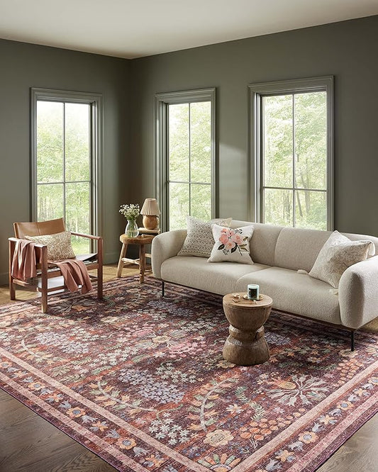 Loloi Rifle Paper Co. Maison Collection MAO-06 Red 3'-0" x 3'-0" Round, .19" Pile Height, Accent Rug