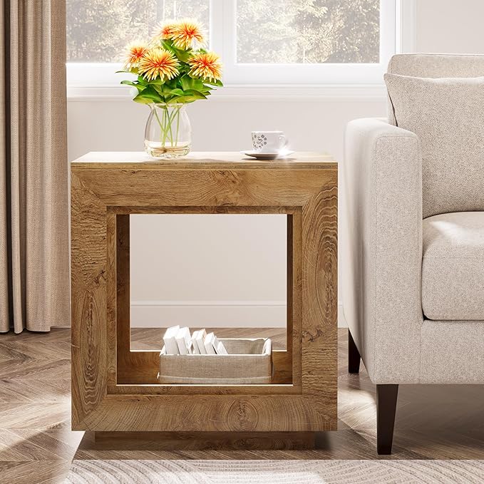 Tribesigns Rustic Brown End Table, 24" Side Table with Storage Shelf, Farmhouse Style Nightstand Bedside Table (1, Natural)