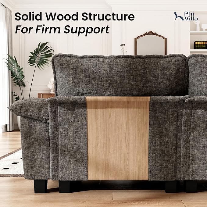 PHI VILLA Cloud Modular Couches Sets, 3 Pieces Large Sectional Sofa Set with Loveseats, 7-Seater Upholstered Couch for Living Room, Chenille Fabric, Smoky Grey