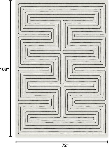RUGGABLE x Jonathan Adler Machine Washable Modern Area Rug – Labyrinth Black/Ivory 6x9, Stain-Resistant, Non-Slip – Medium Rugs for Living Room, Bedroom, Hallway, Entryway & Office–with Cushioned Pad
