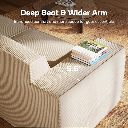 Marsail Modular Sectional Sofa, 80" L-Shaped Modular Sectional Couch with Deep Seat, Freely Combinable Sectional Clound Sofa for Living Room, No Assembly, Plush Corduroy Fabric, Beige