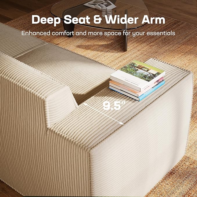Marsail Modular Sectional Sofa, 111" L-Shaped Modular Sectional Couch with Deep Seat, Freely Combinable Sectional Clound Sofa for Living Room, No Assembly, Plush Corduroy Fabric, White