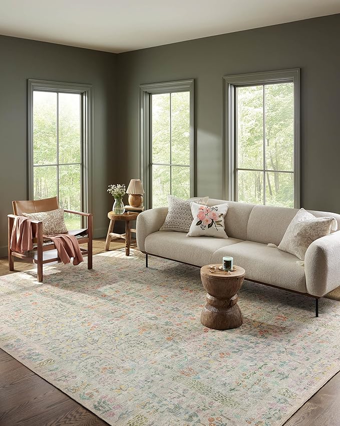 Loloi Rifle Paper Co. Maison Collection MAO-07 Khaki 3'-0" x 3'-0" Round, .19" Pile Height, Accent Rug